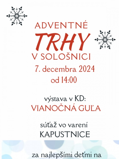 Adventné trhy v Sološnici, výstava aj súťaž